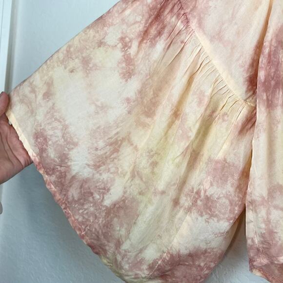 Elan Peach and Mauve Tie Dye Resort Wear Bohemian Tie Front Coverup One Size - Picture 4 of 8